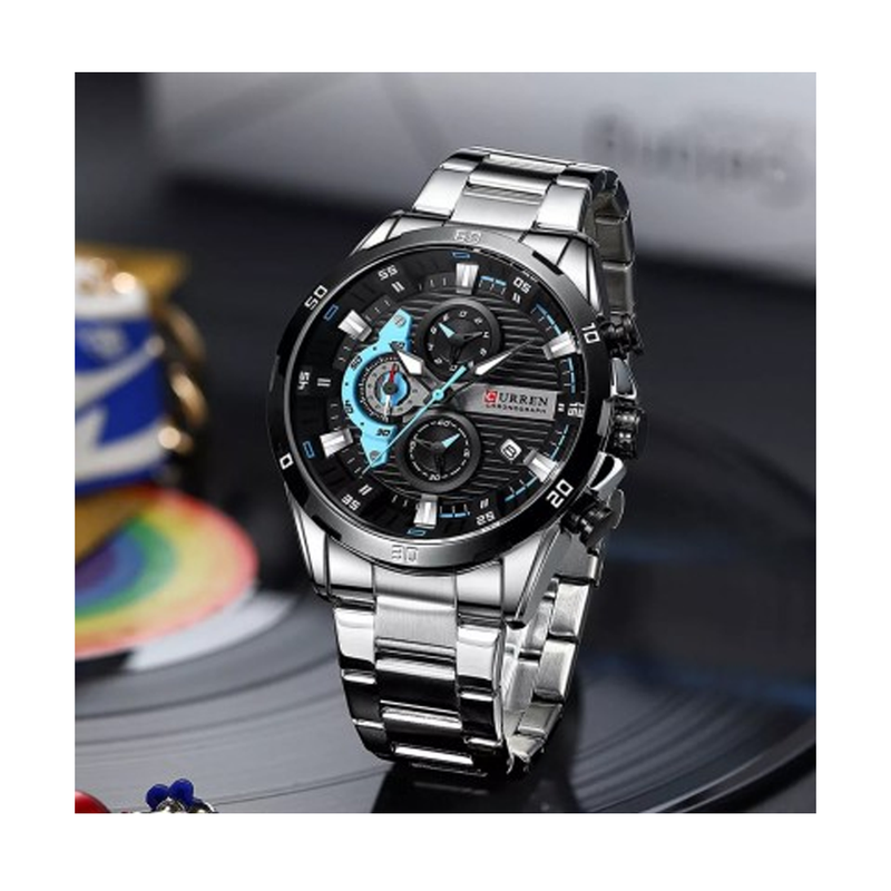 Curren 8402 Stainless Steel Wrist Watch for Men - Black White