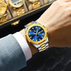 POYEDAGHAR 875 STAINLESS STEEL MEN'S WATCH Quartz Fashion Watch Men's For-Silver/Gold & Blue