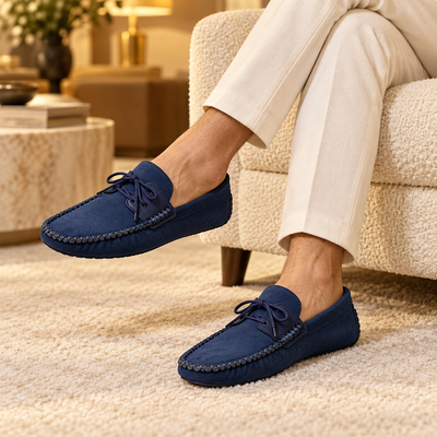 Premium Suede Lace-Up Moccasins Nevy-Blue!