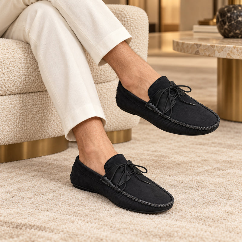 Premium Suede Lace-Up Moccasins Black!